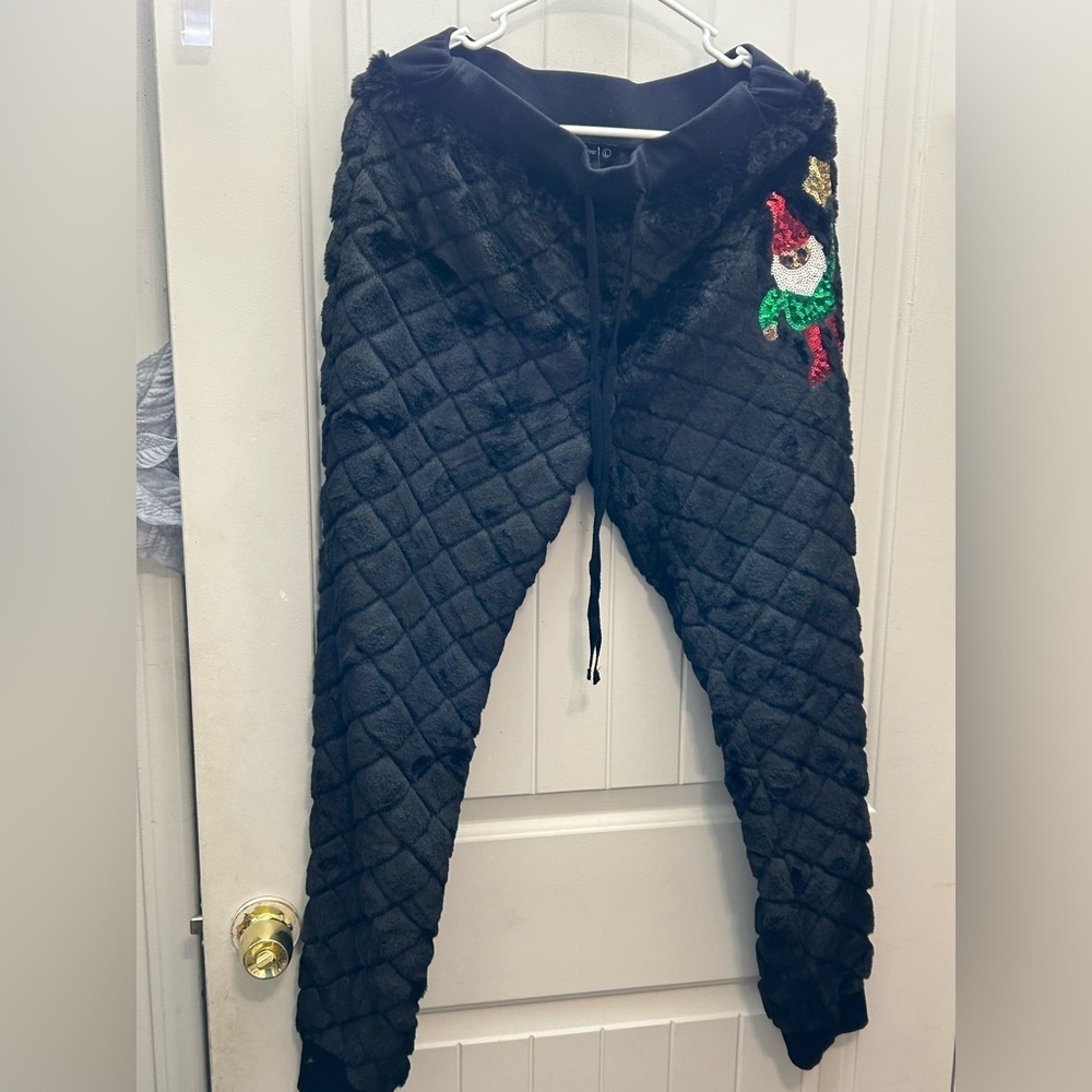 Miss Chievous Black Quilted Kids Joggers with Festive Patch